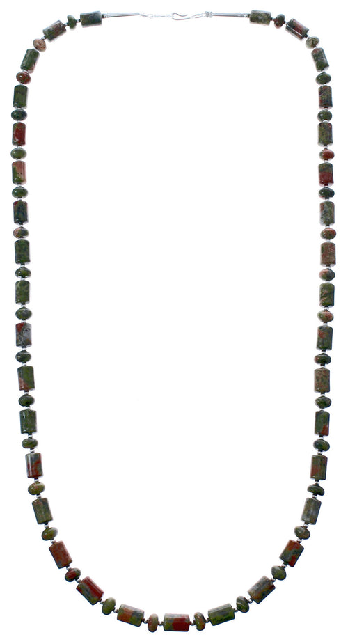 Southwest Unakite Sterling Silver Bead Necklace KX121082